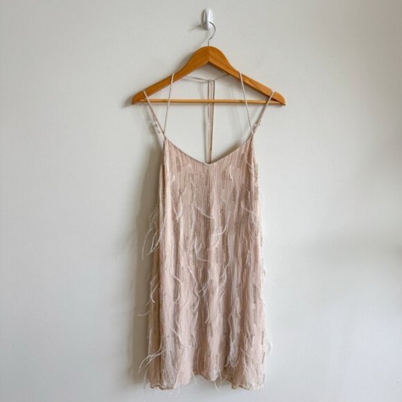 HAUTE HIPPIE • Winds of Change Beaded Feather Silk Slip Dress in Buff - Picture 2 of 16